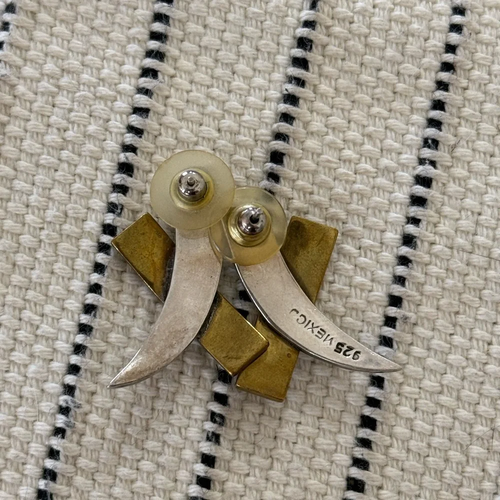 Vintage Mexican .925 Sterling Silver & Brass Earrings - Picture 3 of 3